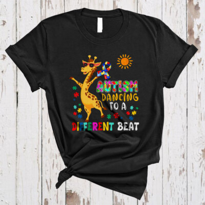 Autism Dancing To A Different Beat Autism Awareness Puzzle Giraffe T-Shirt, Mug