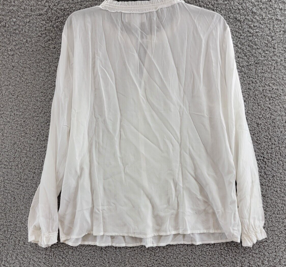 Velvet By Graham & Spencer V-Neck Top Women's M White Split Neck Long Sleeve - Picture 10 of 16