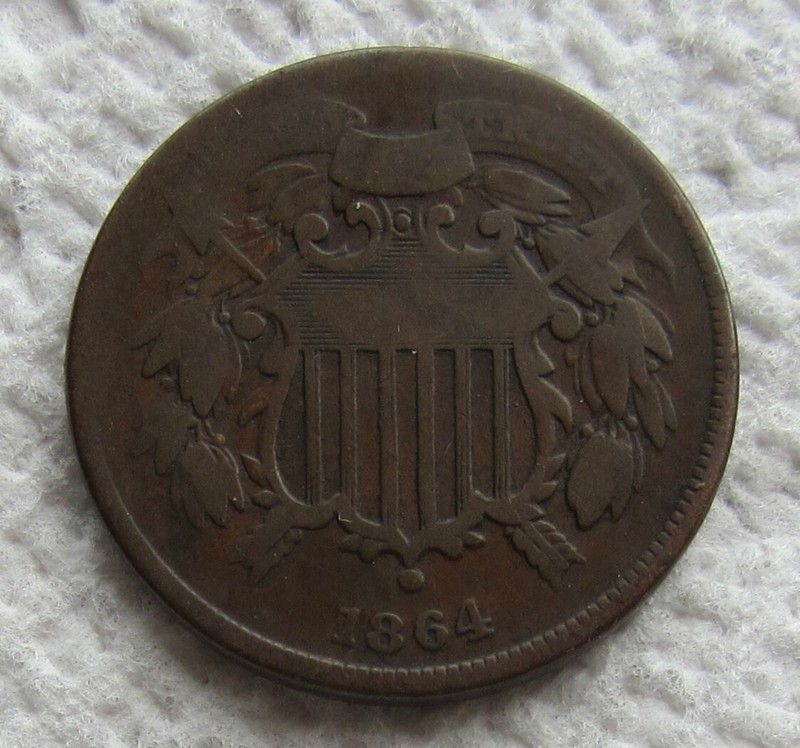 1864 Small Motto 2 Cent Piece Rare Key Date Variety