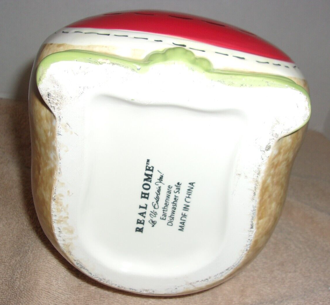 REAL HOME EARTHENWARE GIRL SOCK MONKEY COOKIE JAR OR CANISTER