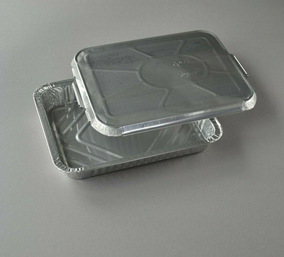 100 Aluschalen 930 ml Grill-Schalen R879G ungeteilt 226x176x30mm mit Alu-Deckel