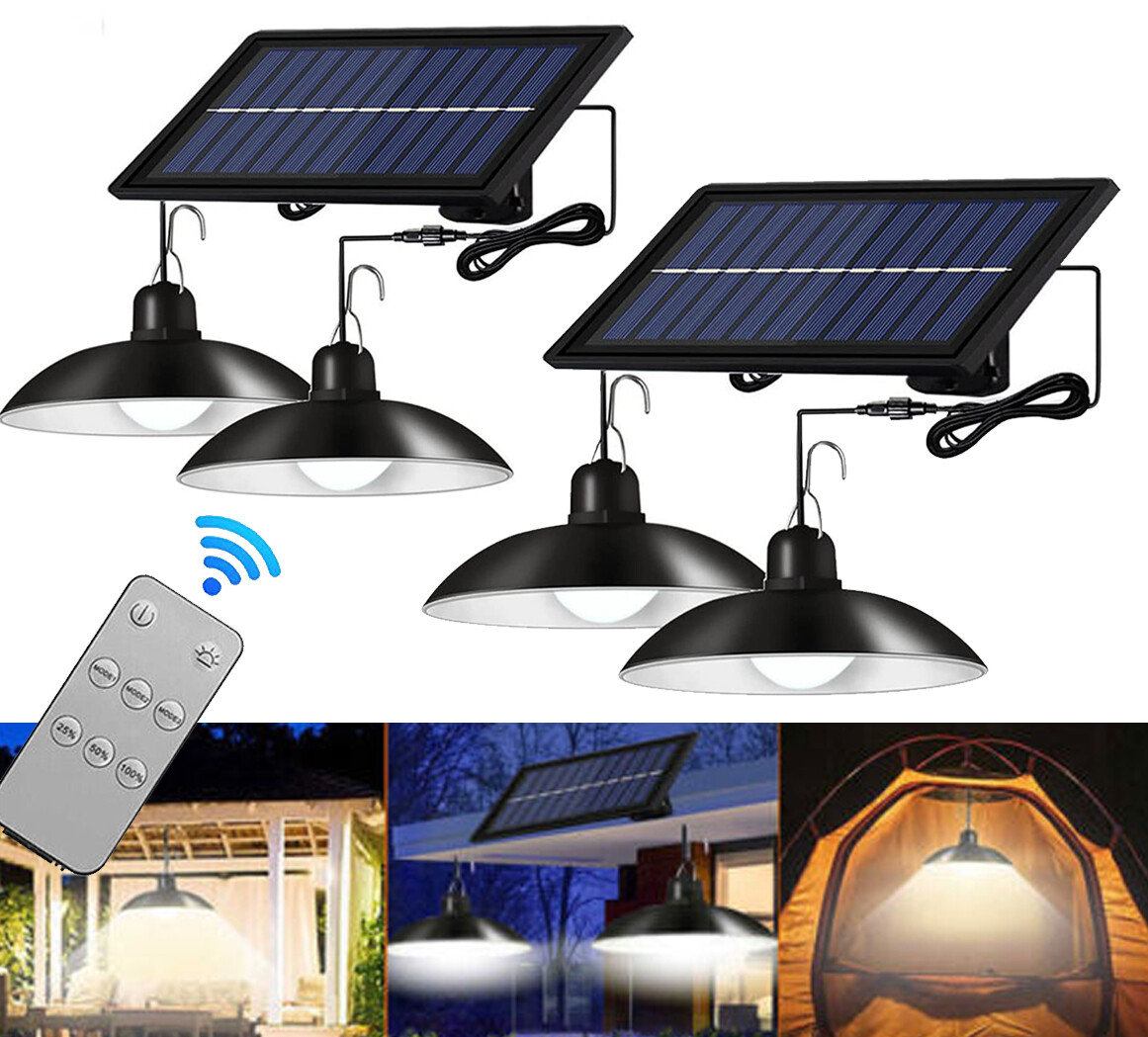 2X LED Solar Power Pendant Lights Garage Shop Lamp Shed Barn