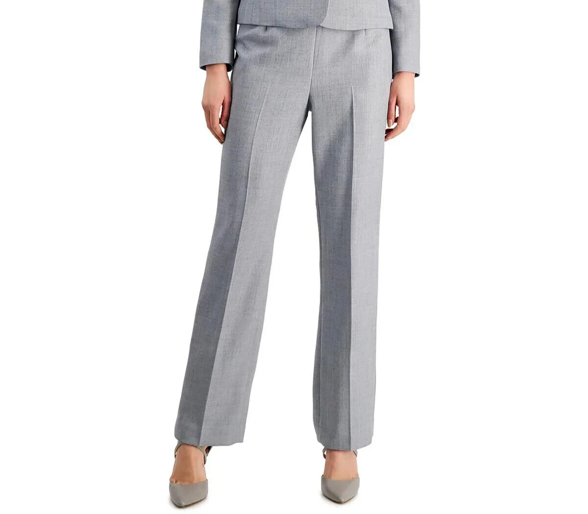 Le Suit Herringbone Pants Women's 16 Granite Pleated Front Elastic Waist Pull On - Picture 1 of 15