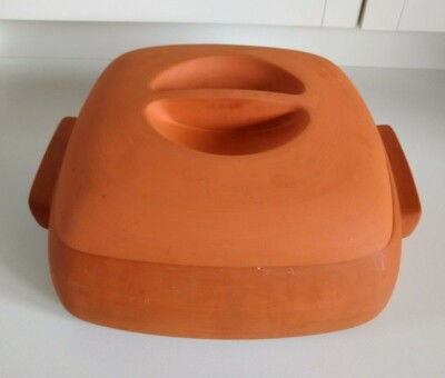 Vintage Bortner & Bortner Terracotta Square Casserole & Lid Green Glaze Interior