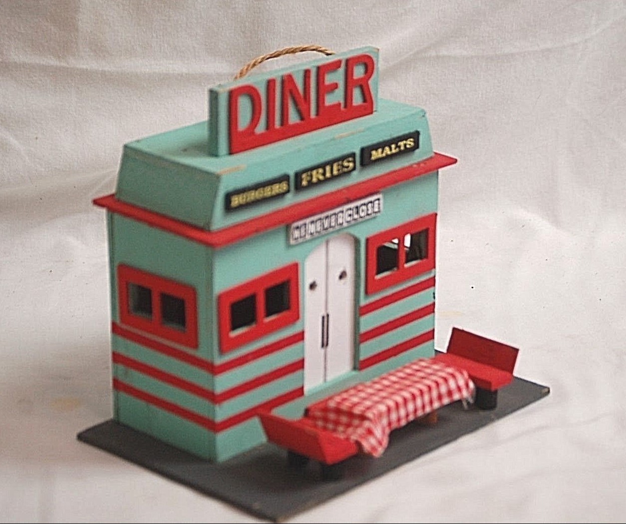 Vintage 1950s Style Wooden Diner Restaurant Display Burgers Fries Malts Wall Art