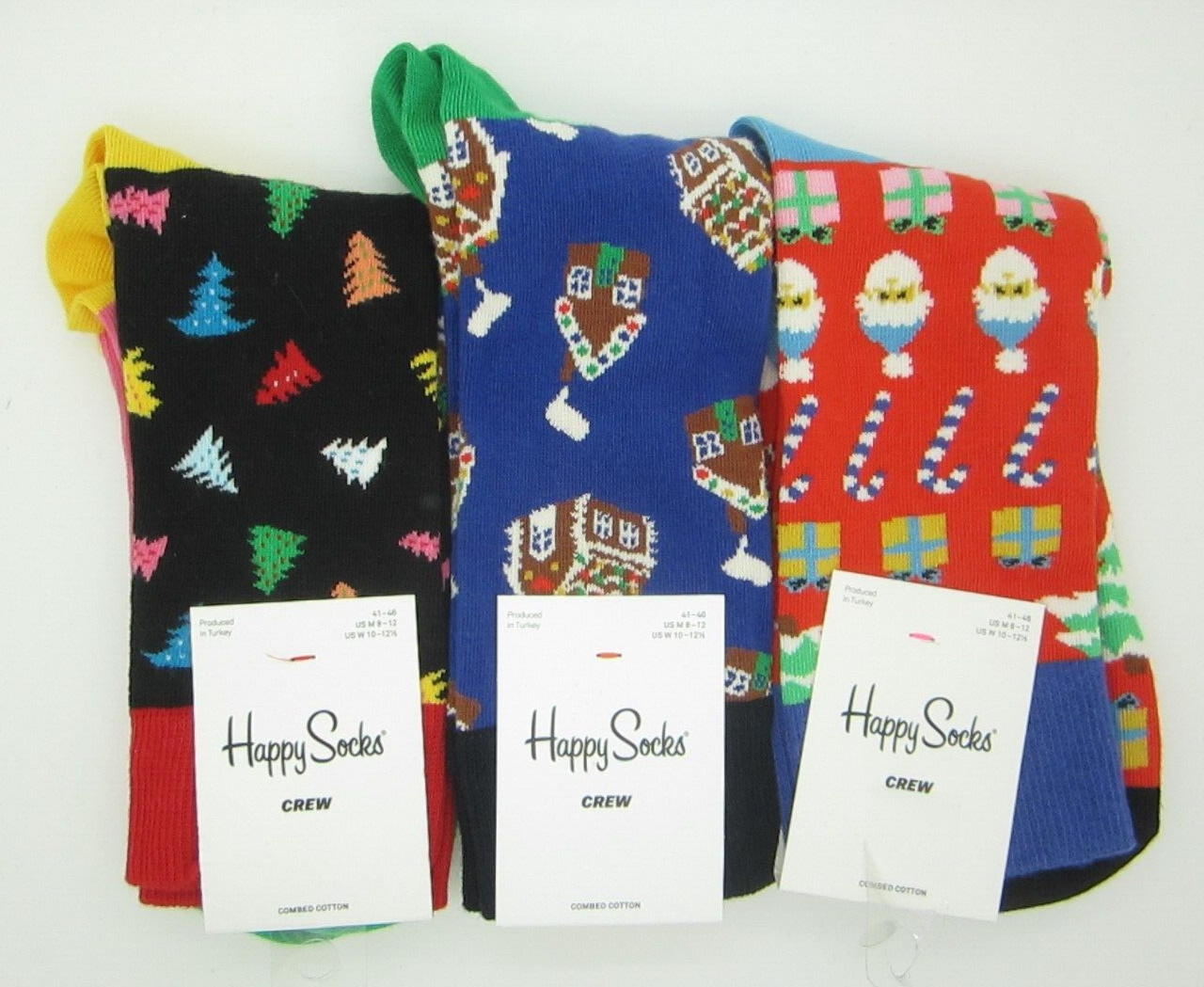 Men's Christmas Socks Lot Of 3 Santa Trees Ginger Bread House 8 -12