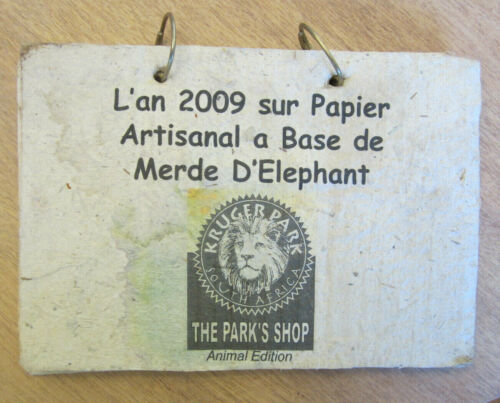 2009 Calendar Handmade  Elephant Dung Paper - Kruger National Park South Africa