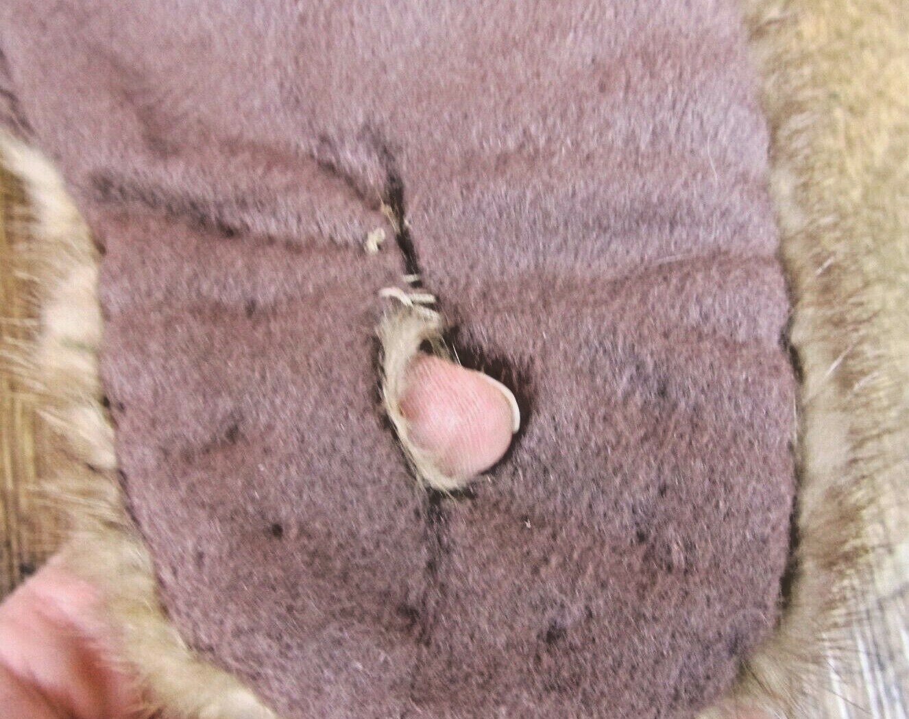 Vintage Homemade fur stole neck collar button closure brown fabric backing EUC