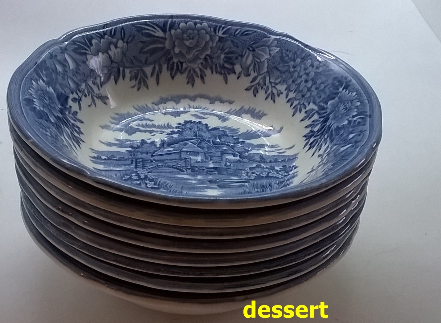 ENGLISH VILLAGE 33 DINNER PIECES SALEM CHINA CO. STAFFORDSHIRE ENGLAND BLUE