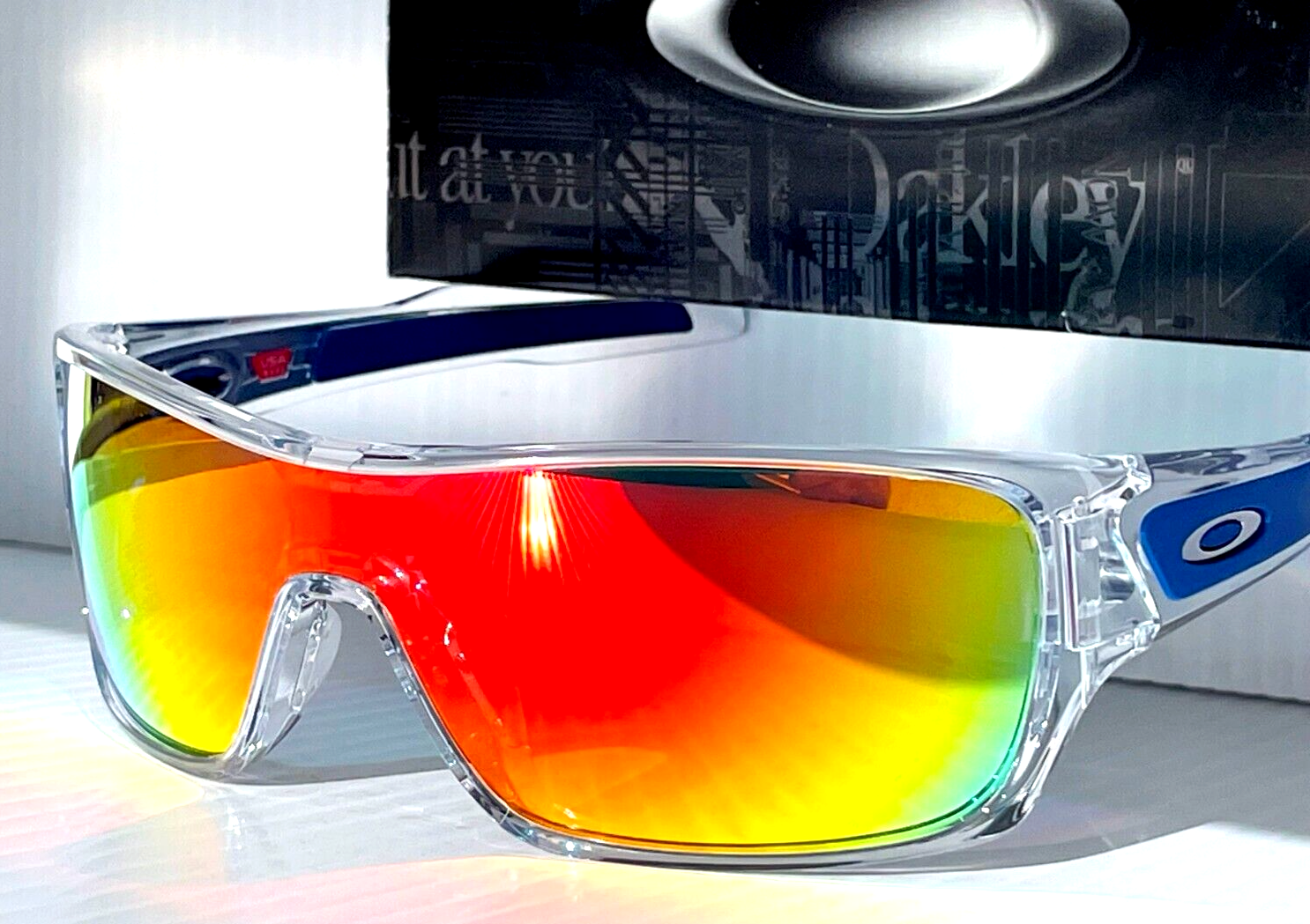 Pre-owned Oakley Turbine Rotor Shiny Clear & Blue Polarized Galaxy Ruby Lens Sunglass 9307 In Red