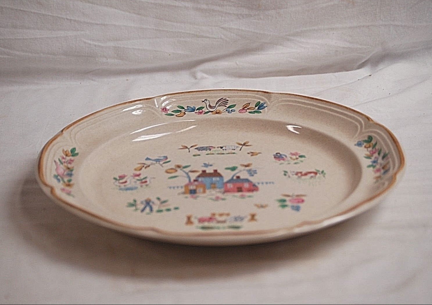 Heartland by International Stoneware Chop Plate Round Platter Farm Scene Japan