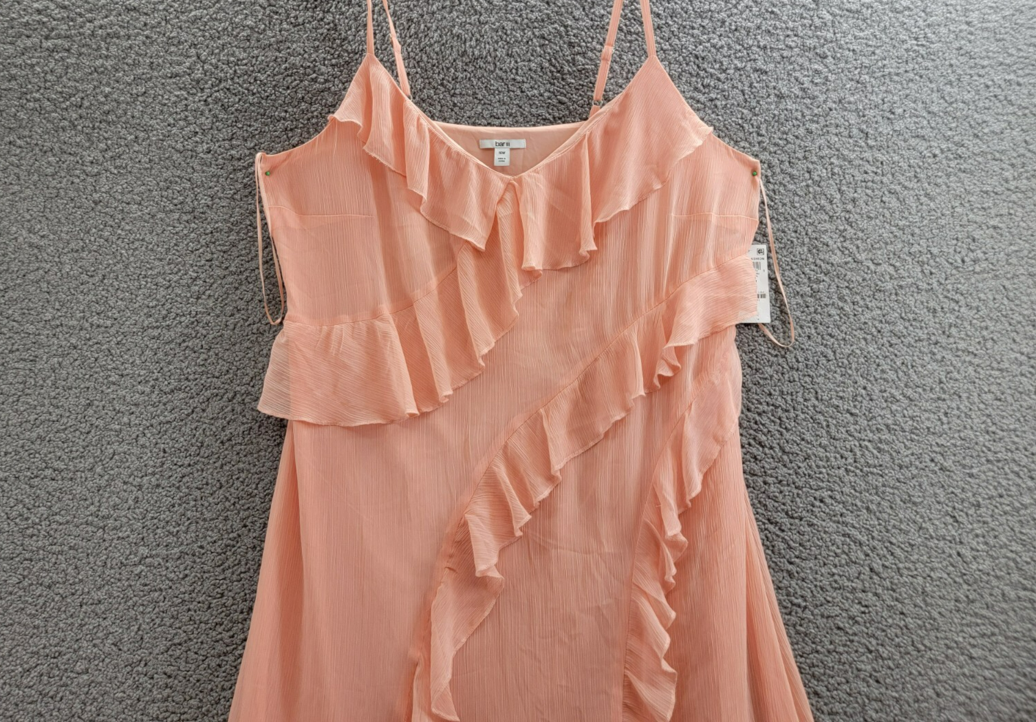 Bar III Trendy Plus Size Ruffled Chiffon Maxi Dress Women's 16W Warm Coral Sheer - Picture 3 of 15