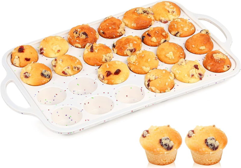 Silicone Mini Muffin Pan,24 Cups Nonstick Muffin Tray Baking Mold with Metal Rei