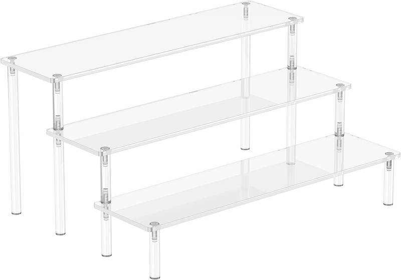 Acrylic Display Risers, 3 Tier Clear Perfume Organizer Stand, Large Shelf Riser