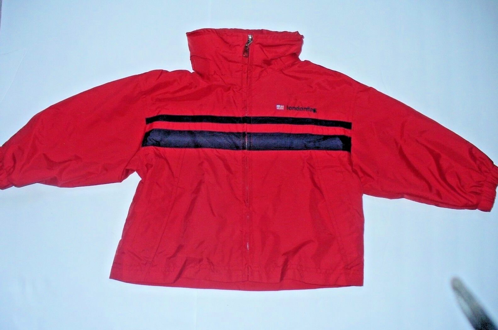 BOY'S LONDON FOG RED/BLACK FOLD OUT HOOD ZIPPER JACKET Size 2T FREE SHIPPING!!