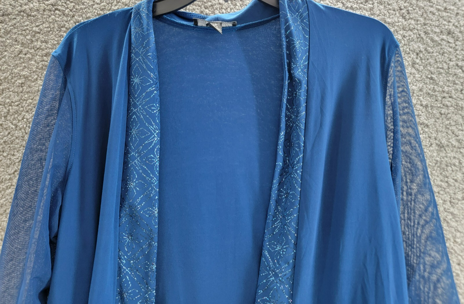 R & M Richards Petite Embellished Dress Jacket Women's 12P Peacock 3/4 Sleeve - Picture 3 of 16