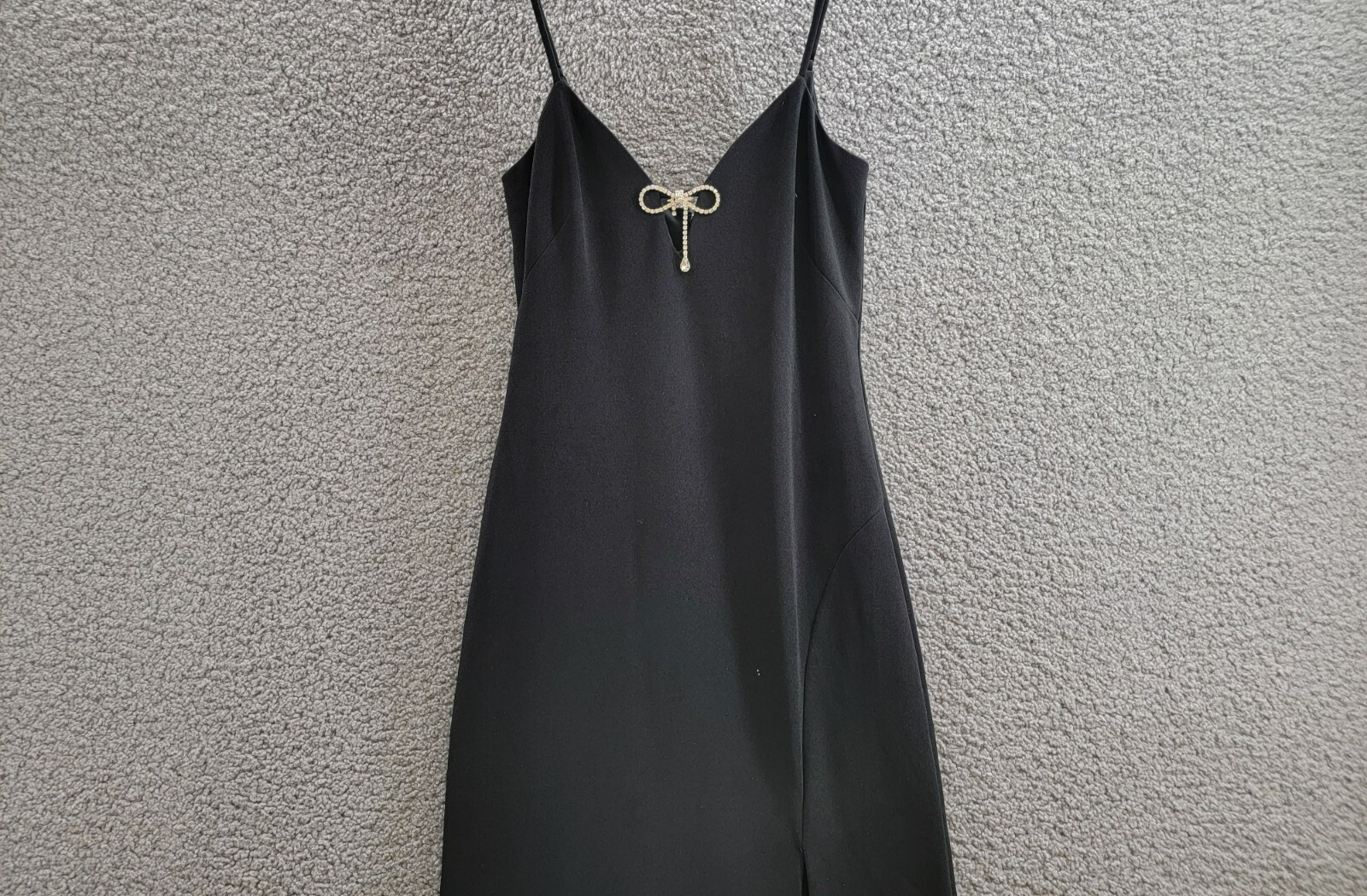 Adrianna by Adrianna Papell Knit Crepe Column Gown Women's 2 Black Back Zip - Picture 3 of 17