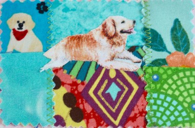 ATC Art Trading Card, OOAK Original Fabric Collage, ACEO  Retriever Dog Patch