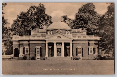 Monticello West Front Charlottesville VA Thomas Jefferson Home Postcard 1910-20s