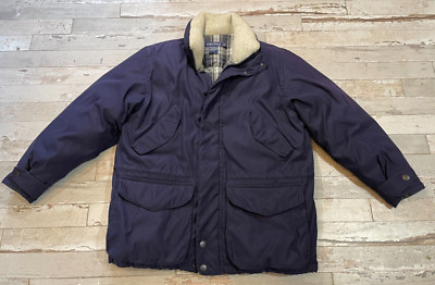 Nautica Blue Canvas Jacket Men's L--100% Quilted Duck Down Plaid Lining NWOT