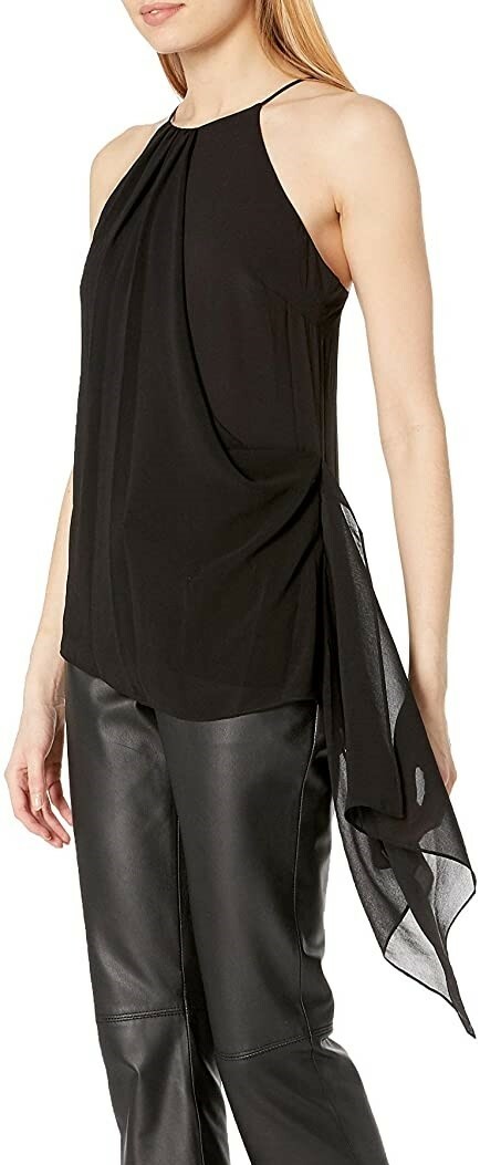 HALSTON 252468 Women's Asymmetric Drape Top Black Size 2