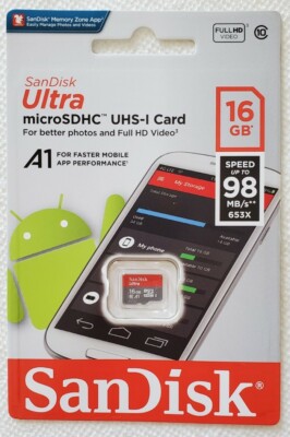 Sandisk Ultra 16GB Micro SDHC UHS-I Card with Adapter - 98MB/s U1 A1 -...
