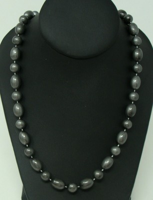 25 inch Faux Grey 12 & 7 mm Bead Necklace Vintage Beautiful Classy Spring Clasp