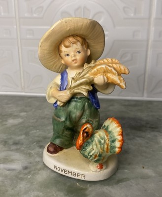 Lefton November Birthday Boy Figurine #2300 Wheat and Turkey
