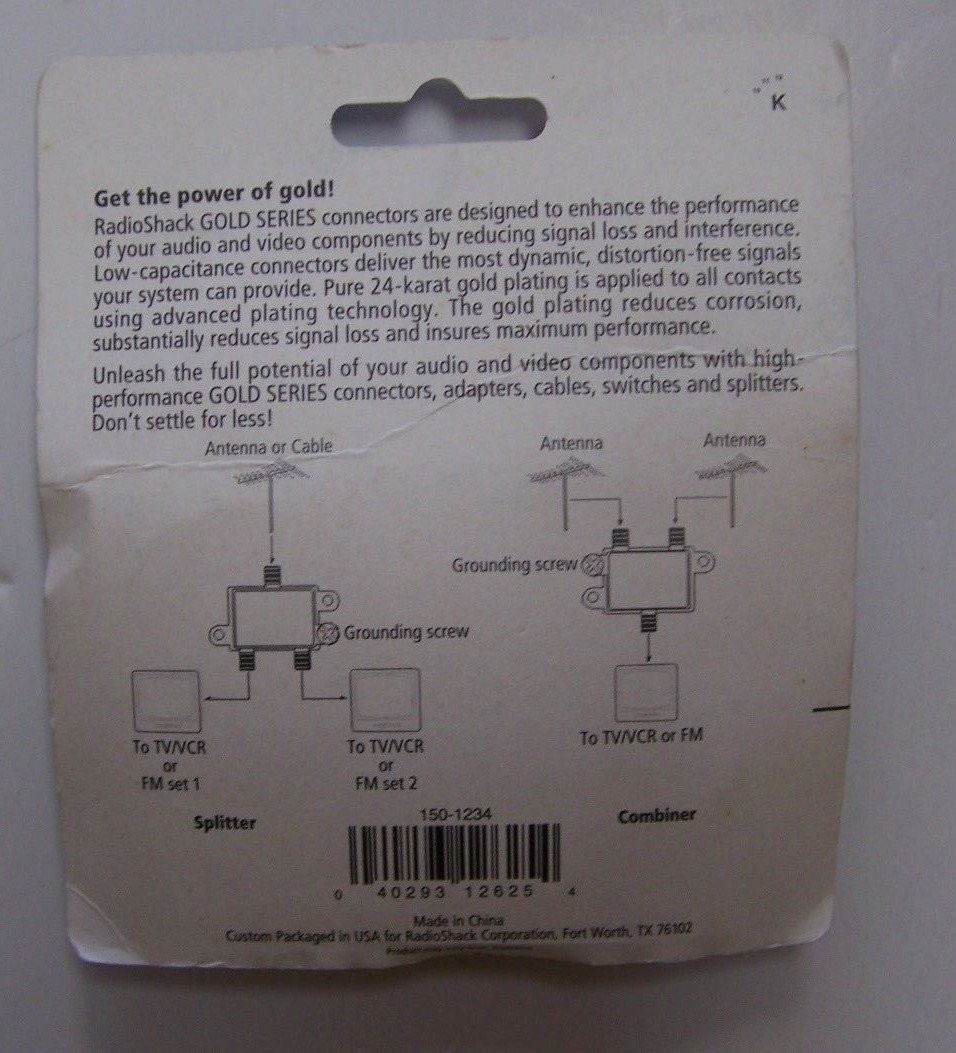 RADIOSHACK 24K Gold-plated VHF/UHF 2-WAY SPLITTER COMBINER 75-OHM 15-1234