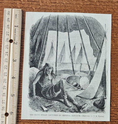 Harper's Weekly 1867 Sketch Print Old Soux Indian Captured by General Hancock