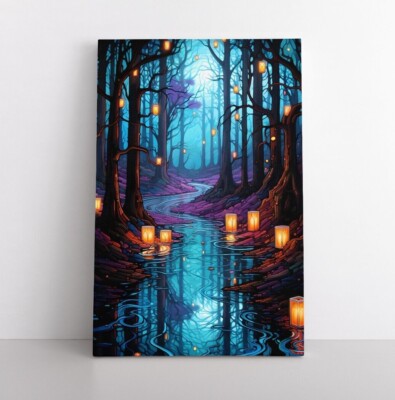 Spiritual Mystical Enchanted Forest Lanterns Wall Art Print Canvas Fantasy Decor