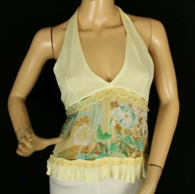 E Loco Women's Knit Top Halter Ivory Metallic Stripes Size T1 (X-Small)
