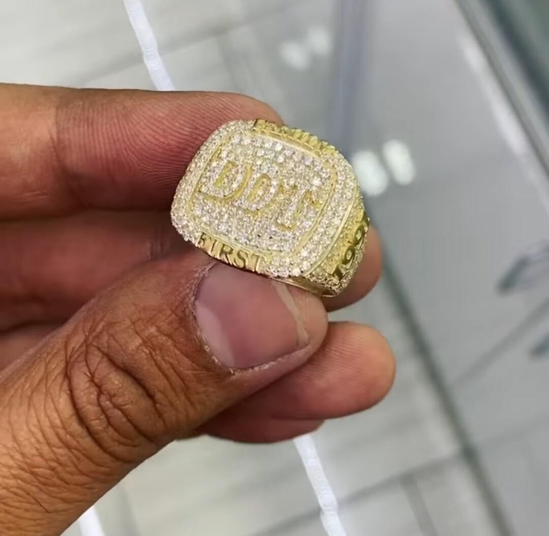 Pre-owned Online0369 Men's Custom Family First Name Ring Side Number Passing Tester Moissanite In Yellow