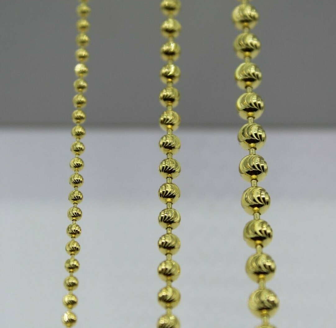 14k Gold Plated over 925 Sterling Silver Moon Cut DiamondCut BEAD Chain Necklace