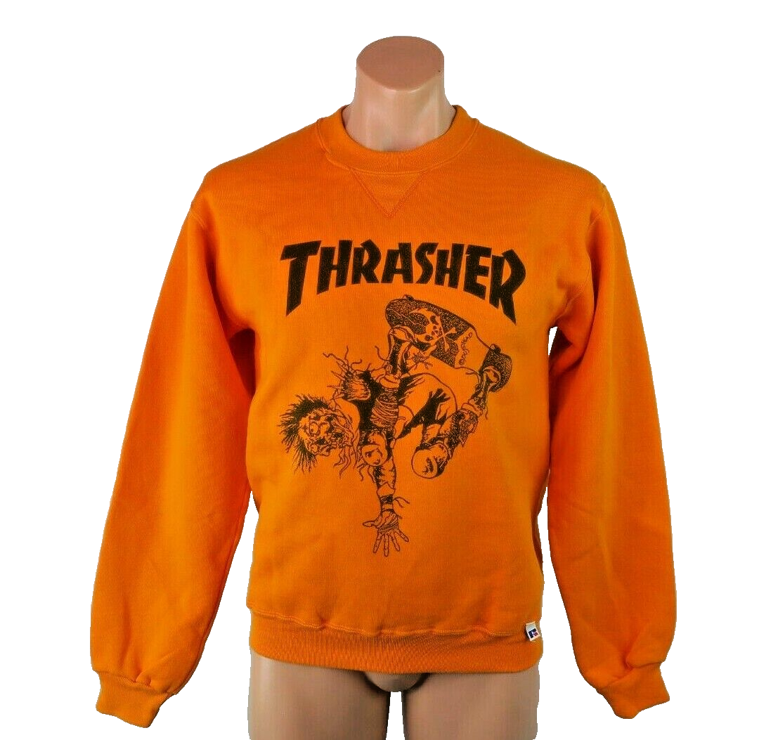 VTG 80s Thrasher Magazine Sweatshirt Pushead Orange NOS VTG 80s Thrasher Magazine Sweatshirt Pushead Orange NOS