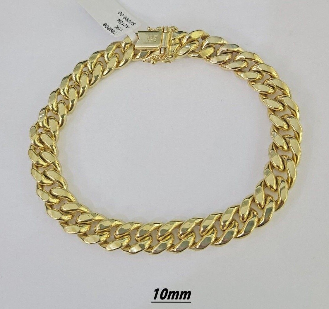 Real 10k Gold Miami Cuban link Bracelet 6mm-11mm 7.5"-9" 10kt Yellow Gold