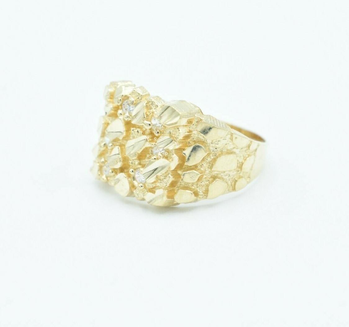Pre-owned Bayam Unisex Large Nugget Square Ring With Cz Real Solid 10k Yellow Gold All Sizes