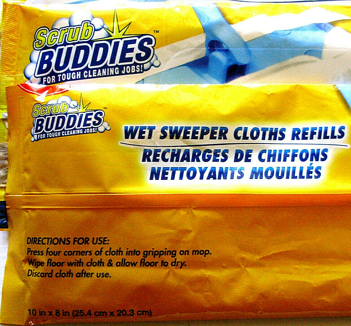 3 SCRUB BUDDIES Wet Sweeper Refills 30 Ct Quilted 10" x 8" Tough SwifferSweeper