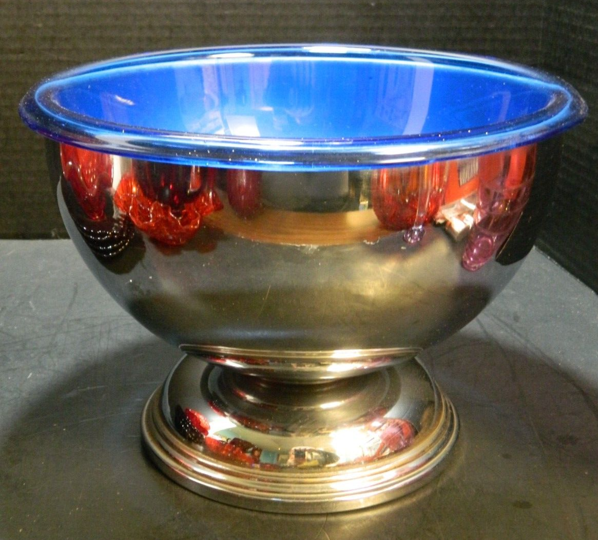 Vintage Anchor Hocking Cobalt Blue & Chrome Bowl 6.13 Vintage Anchor Hocking Cobalt Blue & Chrome Bowl 6.13