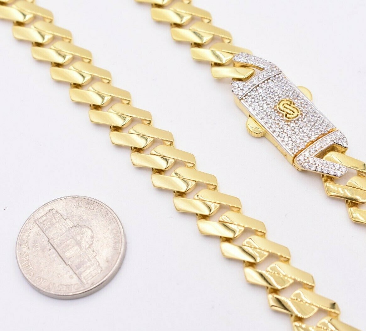 10mm Edge Miami Cuban Link Monaco Chain Necklace CZ Lock ...