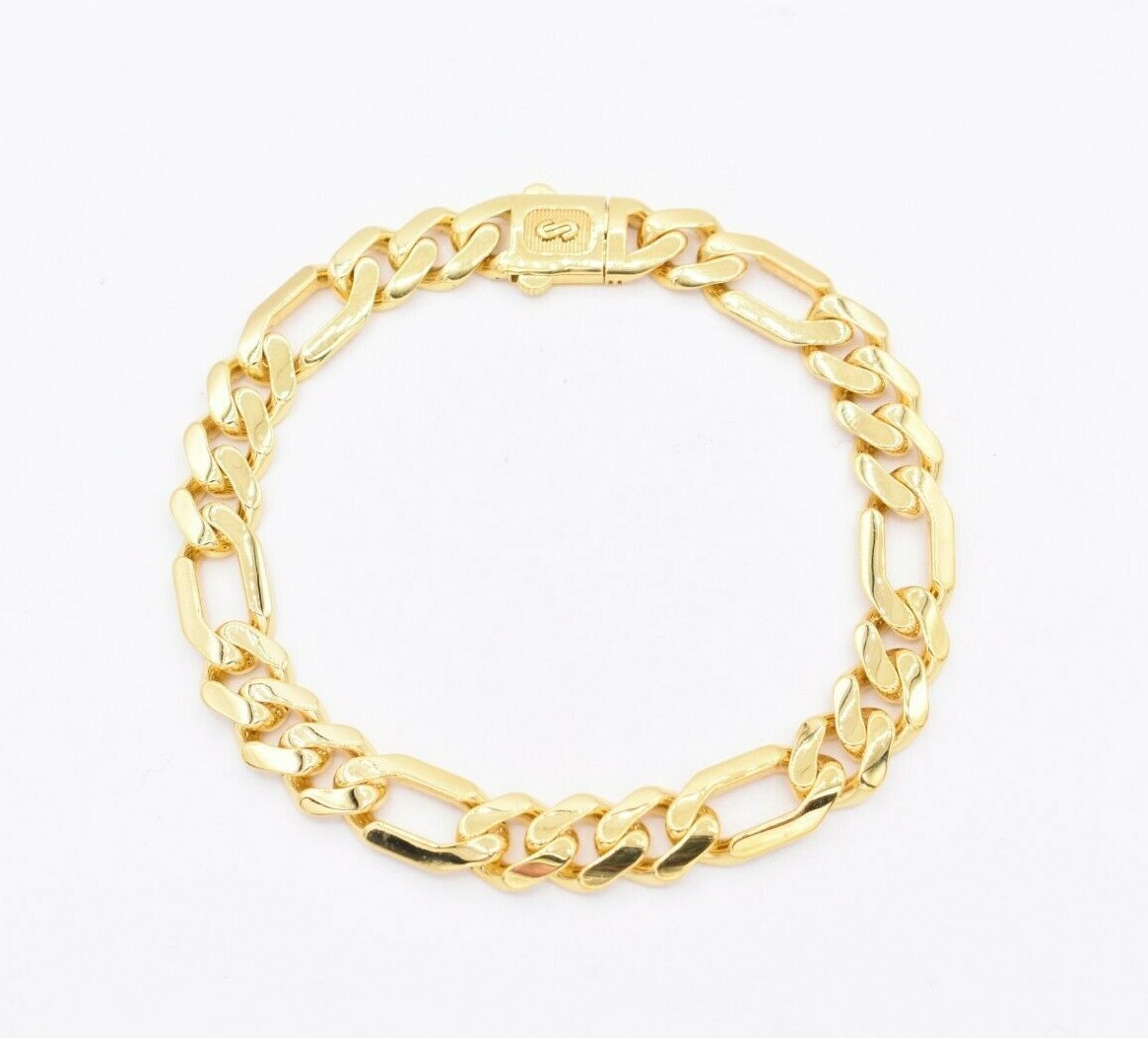 Pre-owned Bayam 9mm Figaro Link Shiny Bracelet Monaco Chain Real 10k ...