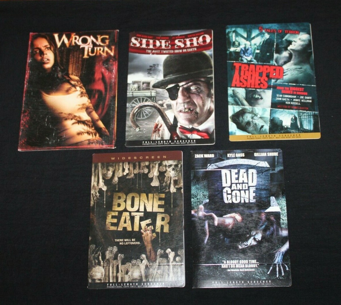 Lot Of 5 Horror DVD Screeners Trapped Ashes, Side Sho, Bone Eater and More