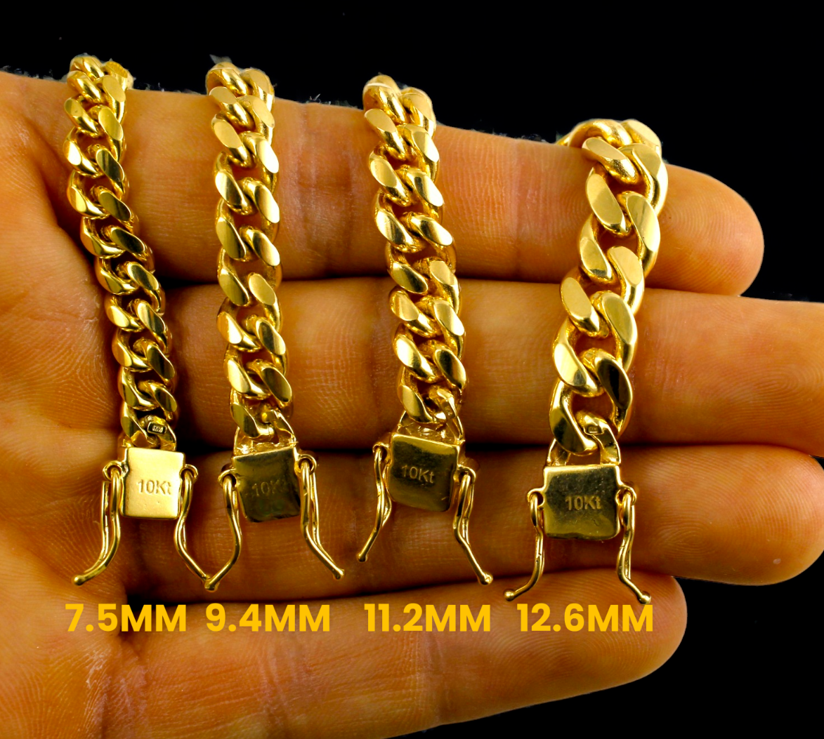 10K Yellow Gold Miami Cuban Link Chain Necklace Real Gold 2mm-8mm 16"-30"