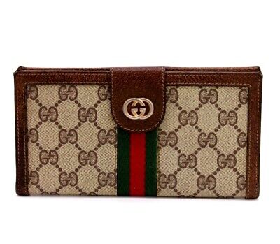 Gucci Vintage Wallet Bifold Long Purse Sherry GG Supreme Brown Authentic