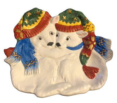 Fitz & Floyd Christmas Ceramic Platter Holiday Polar Bears