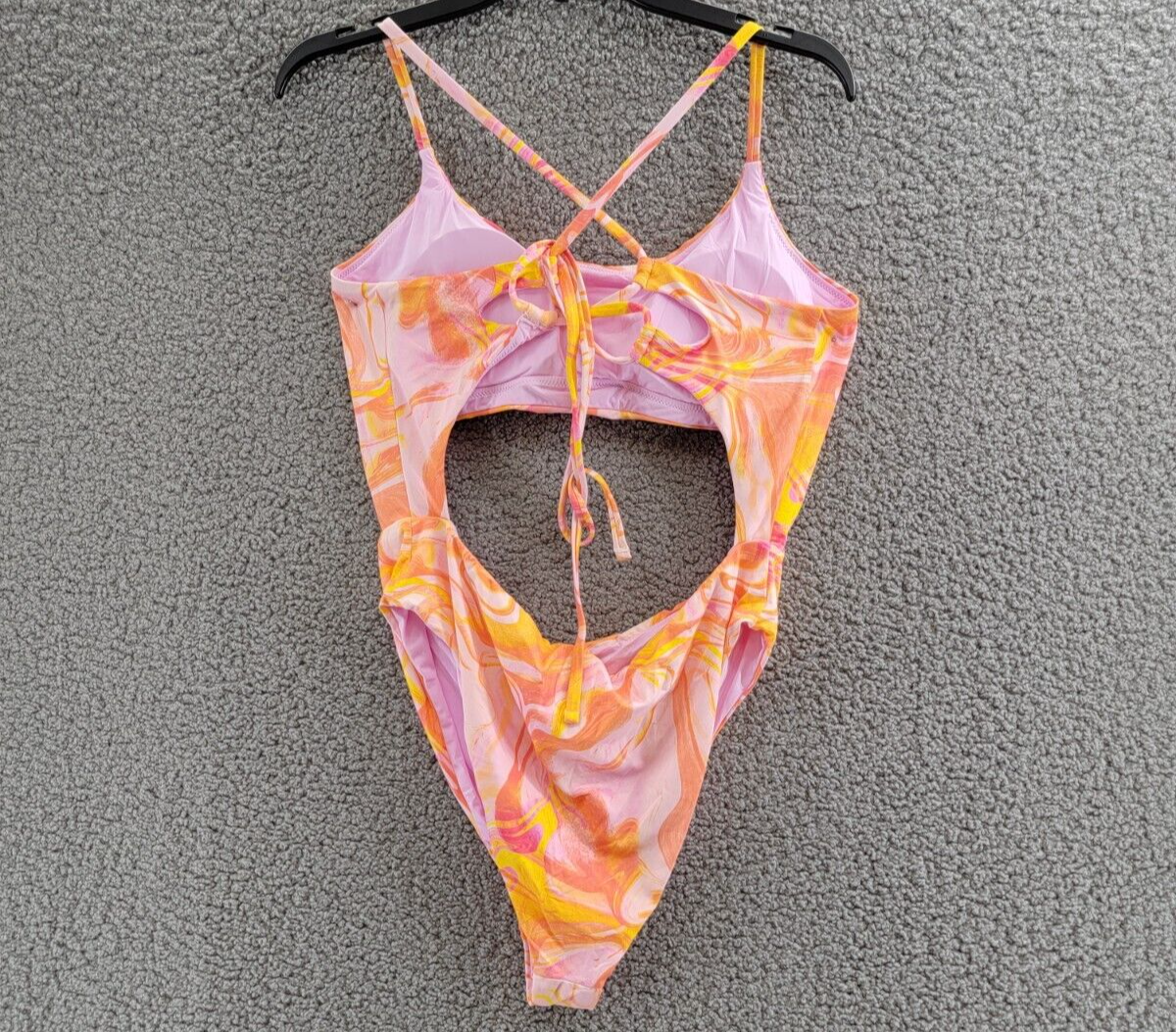 AQUA Swirl Print Cutout One Piece Swimsuit Women's XL Pink Multi Tie Closure~ - Picture 10 of 14