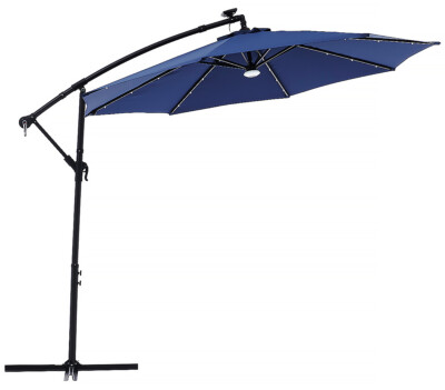 Barton Offset Hanging Umbrella Beige w/LEDs 10' 8 Steel Ribs Outdoor Patio Lawn
