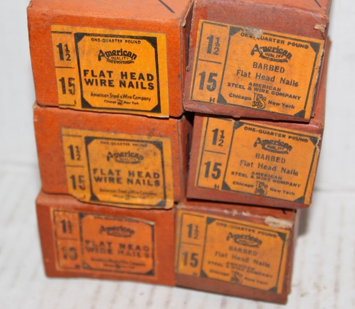 American Quality Steel Wire Flat Head Wire Nails Vtg Cleveland Chicago New York