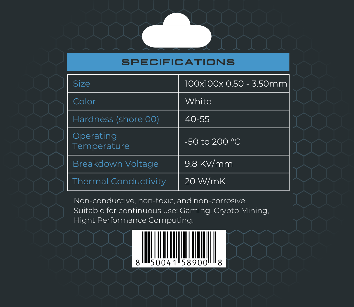 XPC T20 Thermal Pads 20W/mK , 100x100mm, White, 0.5mm to 3.50mm thickness 