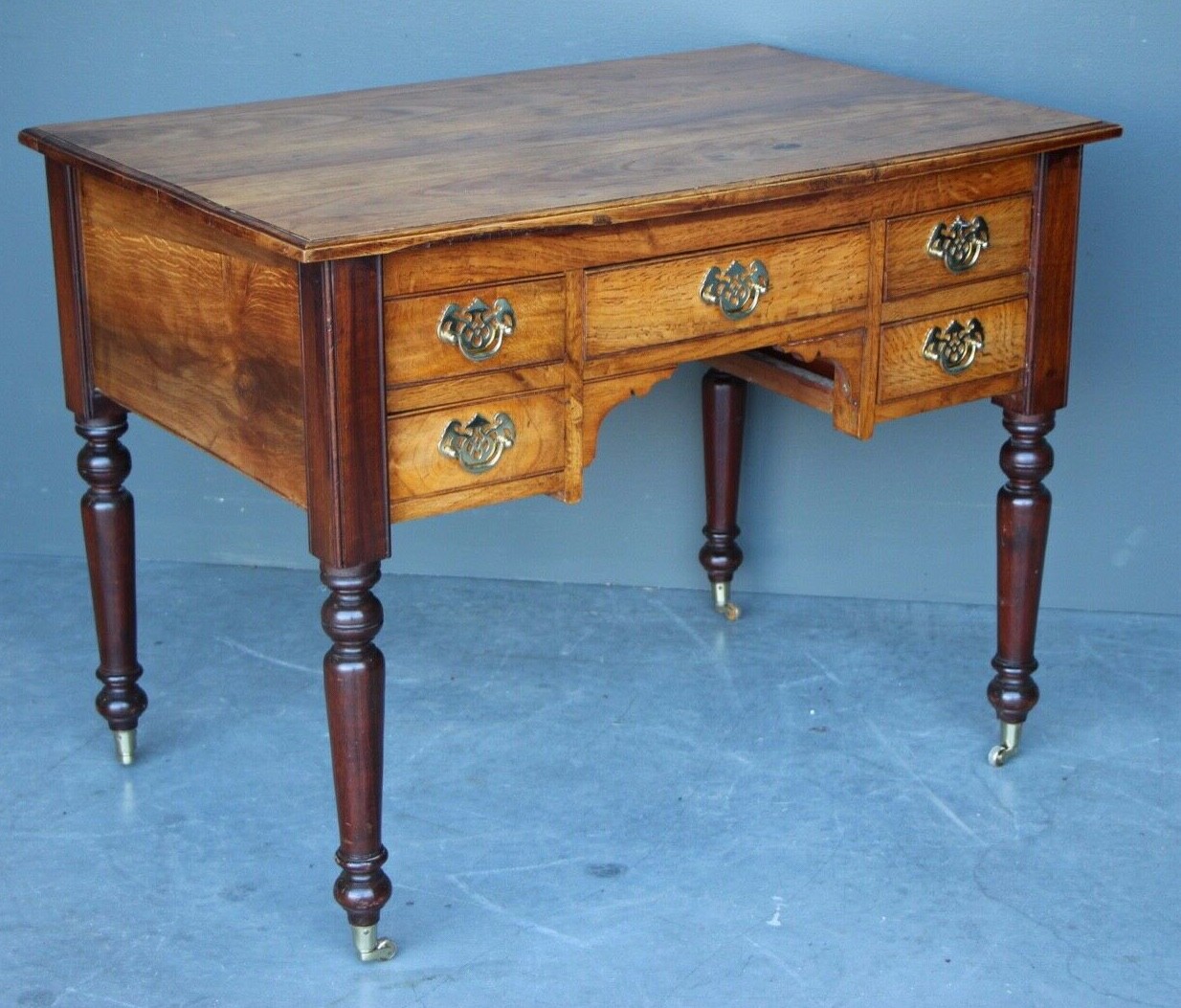 Antique Colonial Cedar Pollard Oak Desk Georgian Brass Writing